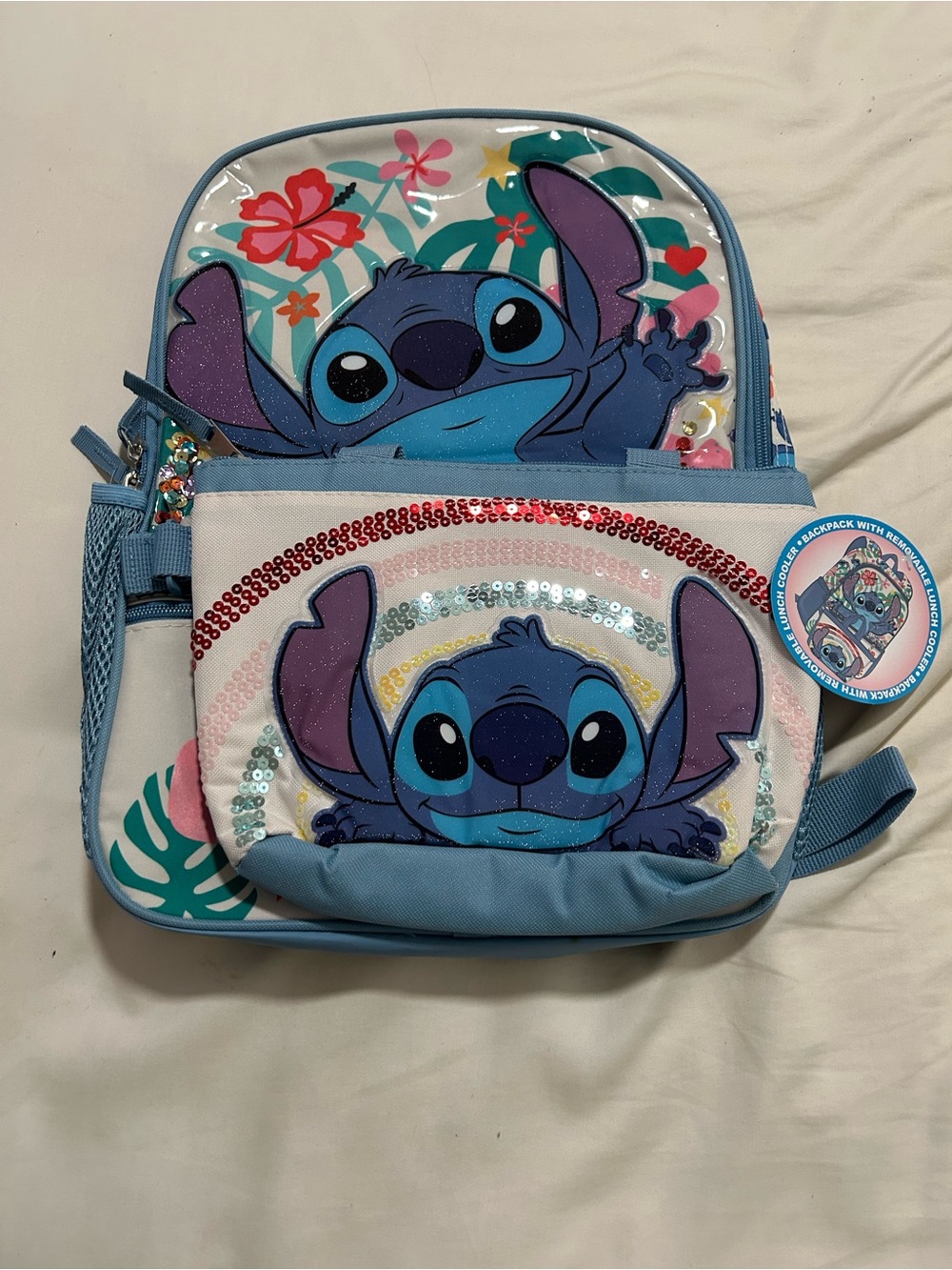 Disney Stitch Kids Light Blue Backpack with Sequin Accent